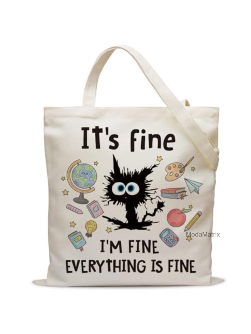 Funny Cat Canvas Tote Bag for Women Teacher Coworker Cat Lover